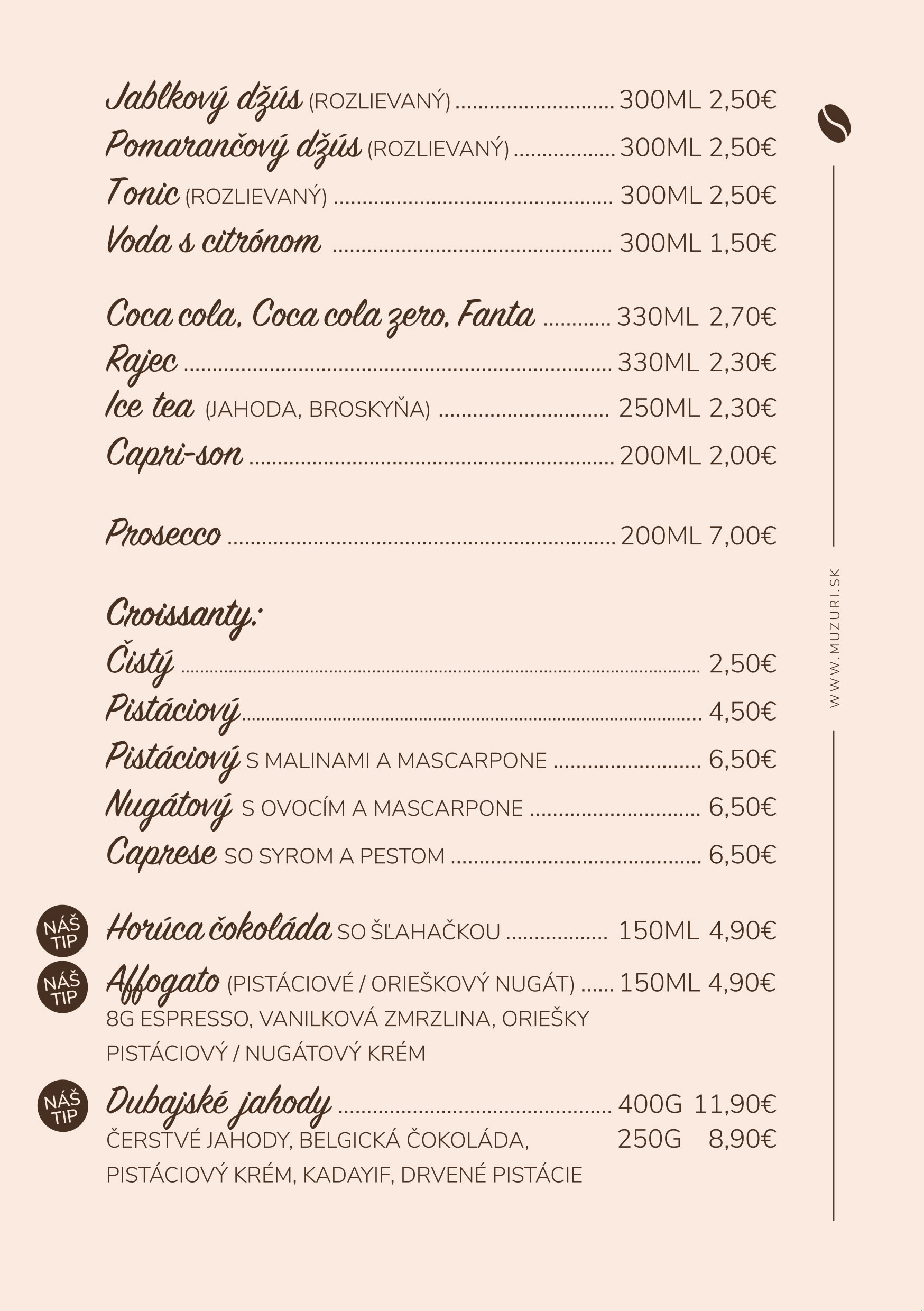 Nápojový lístok Muzuri – strana 3